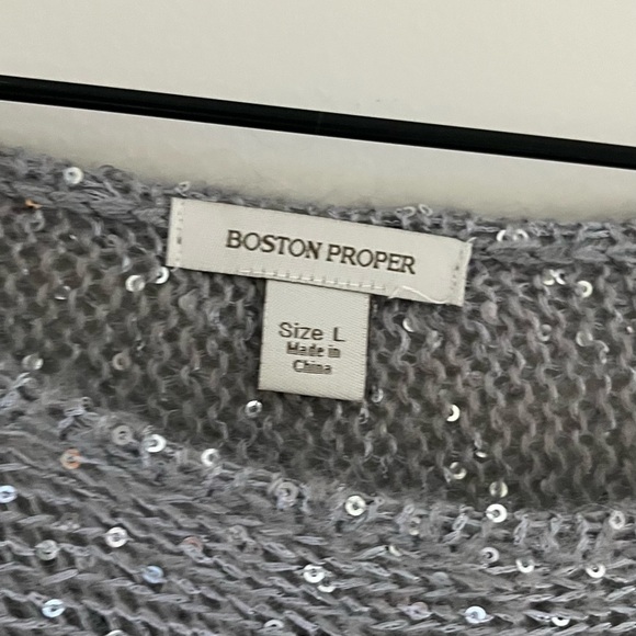 Boston Proper Mohair Open Sleeve Silver Sequin Sweater Grey Women’s Size Large - Picture 5 of 11
